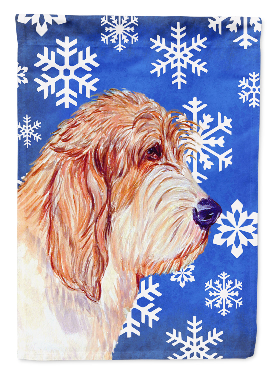 Petit Basset Griffon Vendeen Winter Snowflakes Holiday Flag Canvas House Size  the-store.com.