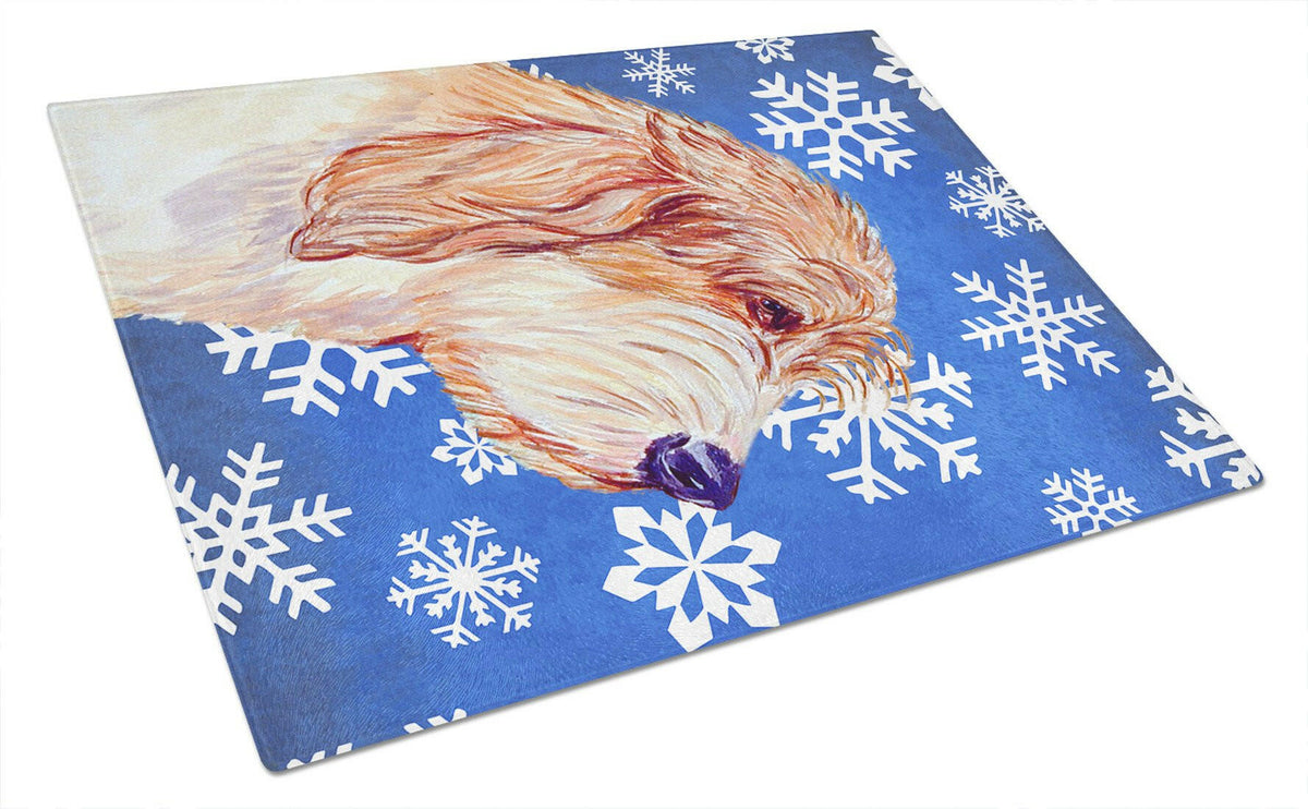 Petit Basset Griffon Vendeen Winter Snowflakes Glass Cutting Board Large by Caroline&#39;s Treasures
