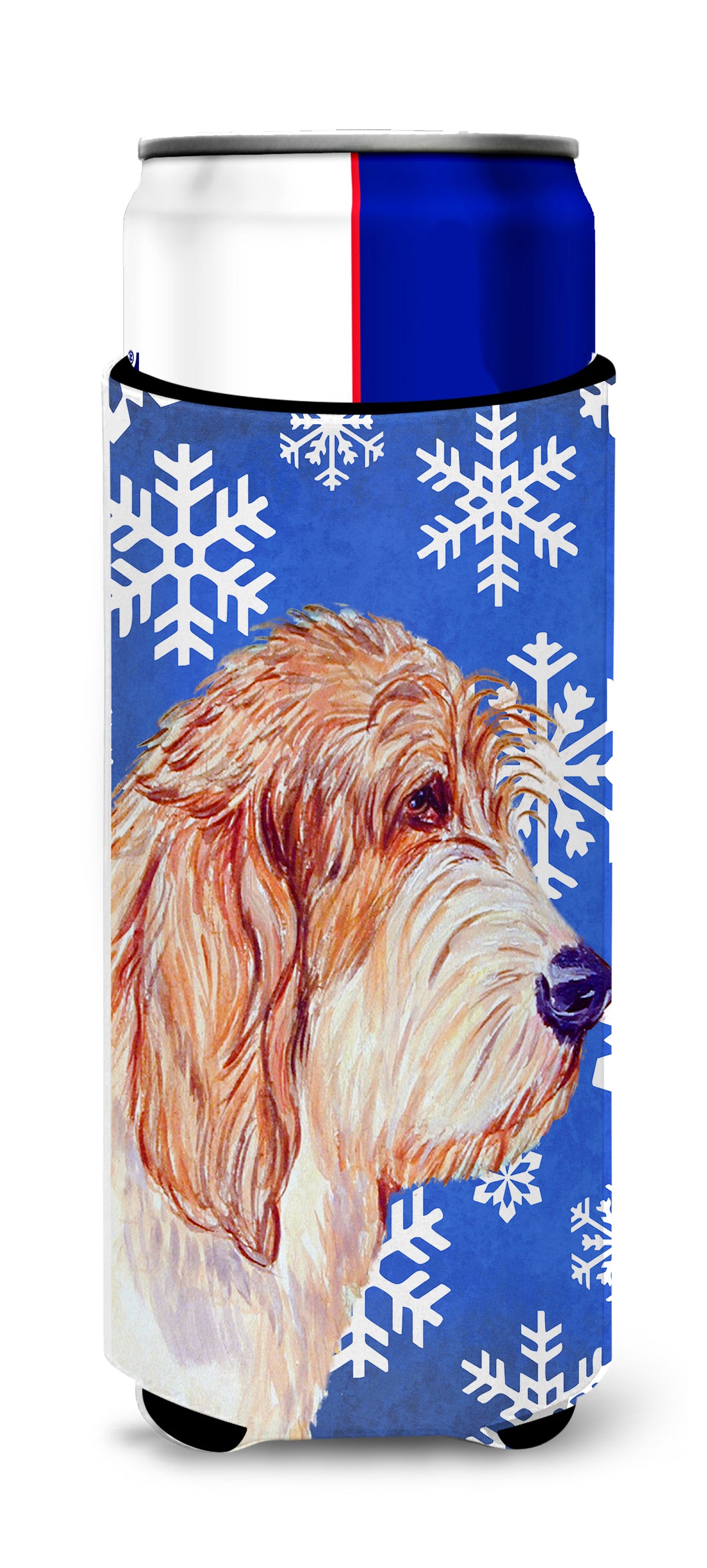 Petit Basset Griffon Vendeen Winter Snowflakes Holiday Ultra Beverage Insulators for slim cans LH9307MUK.