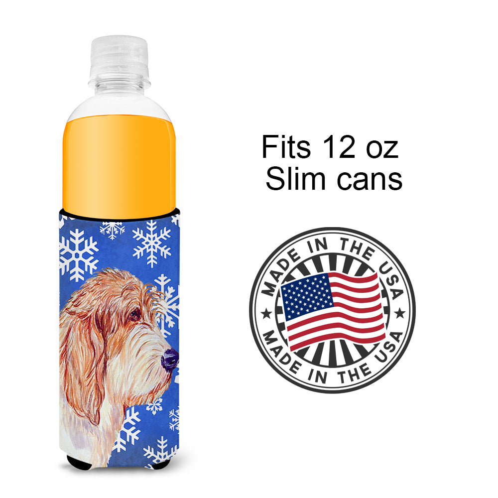 Petit Basset Griffon Vendeen Winter Snowflakes Holiday Ultra Beverage Insulators for slim cans LH9307MUK.
