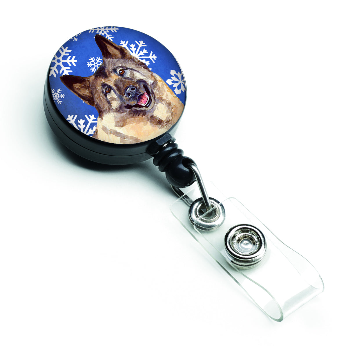 Norwegian Elkhound Winter Snowflakes Holiday Retractable Badge Reel LH9308BR  the-store.com.