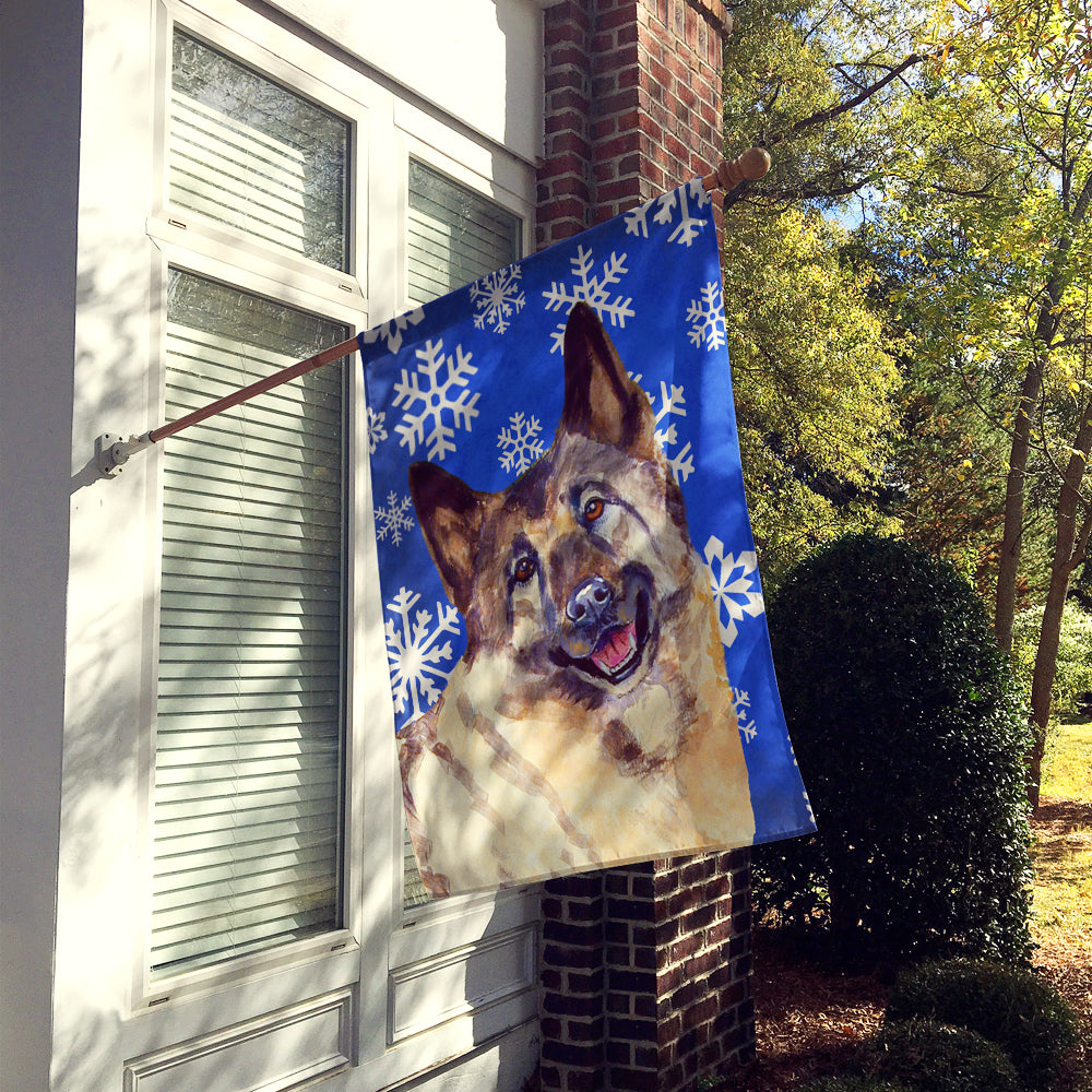 Norwegian Elkhound Winter Snowflakes Holiday Flag Canvas House Size  the-store.com.