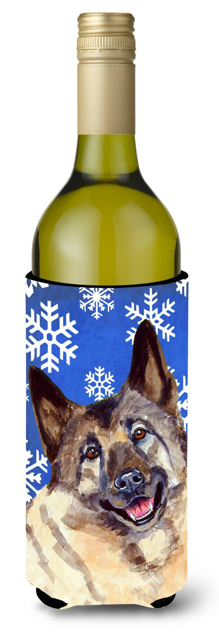 Norwegian Elkhound Winter Snowflakes Holiday Wine Bottle Beverage Insulator Beverage Insulator Hugger by Caroline's Treasures