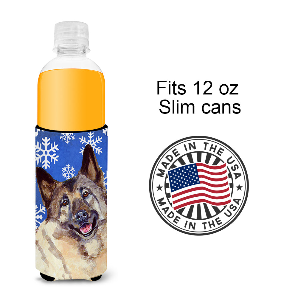 Norwegian Elkhound Winter Snowflakes Holiday Ultra Beverage Insulators for slim cans LH9308MUK.