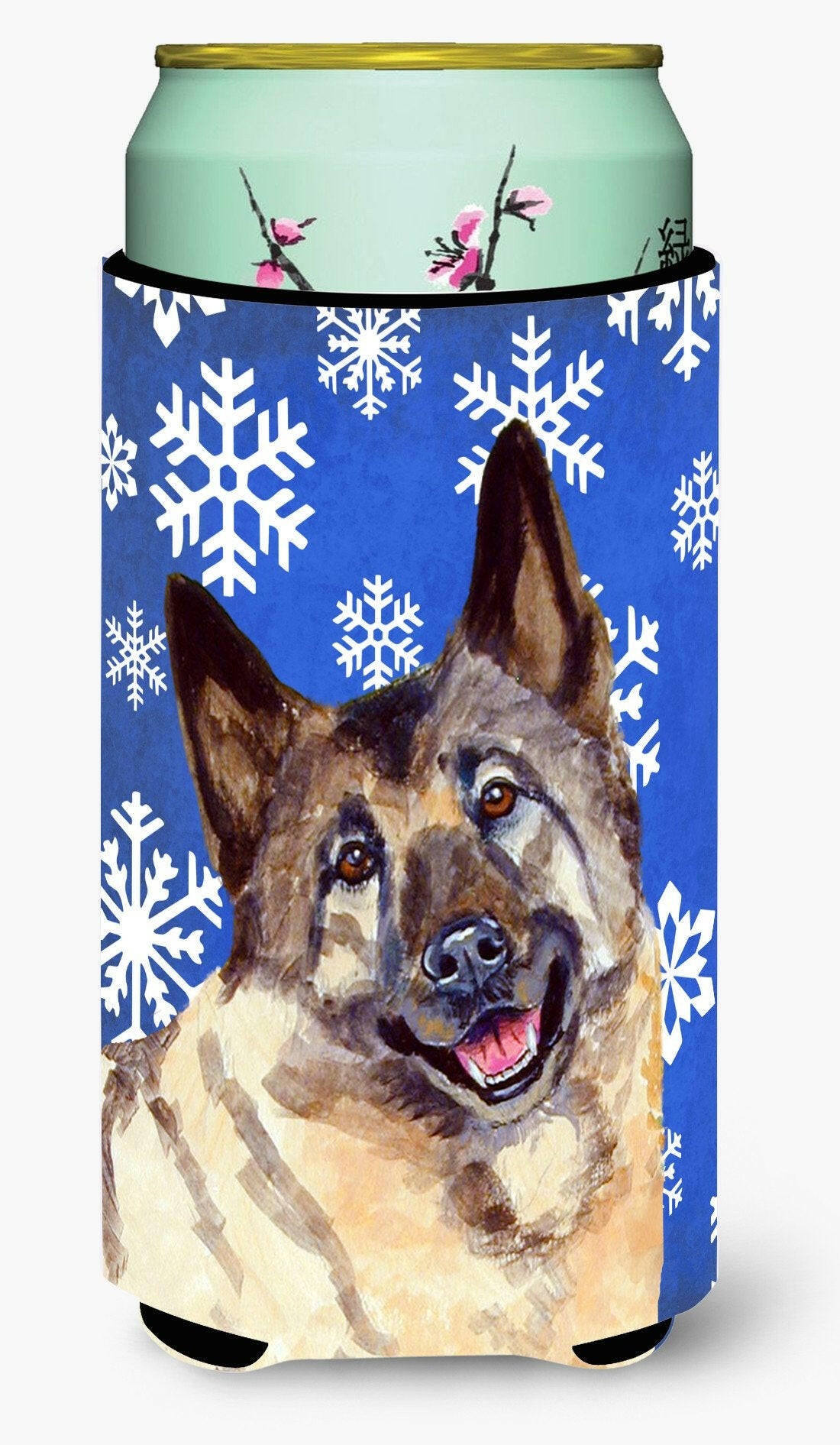 Norwegian Elkhound Winter Snowflakes Holiday  Tall Boy Beverage Insulator Beverage Insulator Hugger by Caroline&#39;s Treasures