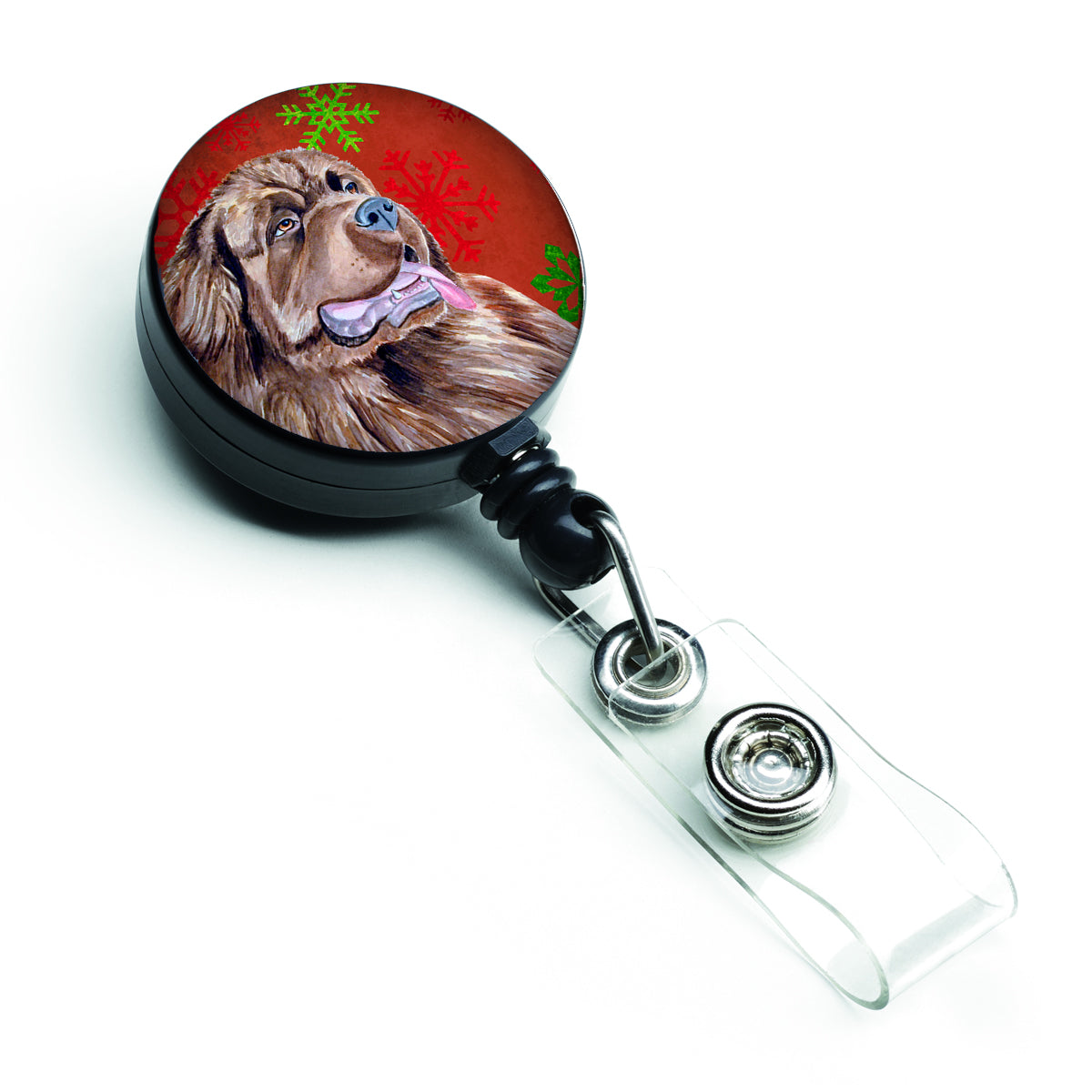 Newfoundland Red and Green Snowflakes Holiday Christmas Retractable Badge Reel LH9309BR