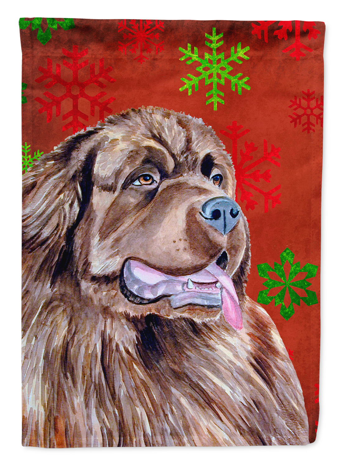 Newfoundland Red and Green Snowflakes Holiday Christmas Flag Canvas House Size  the-store.com.
