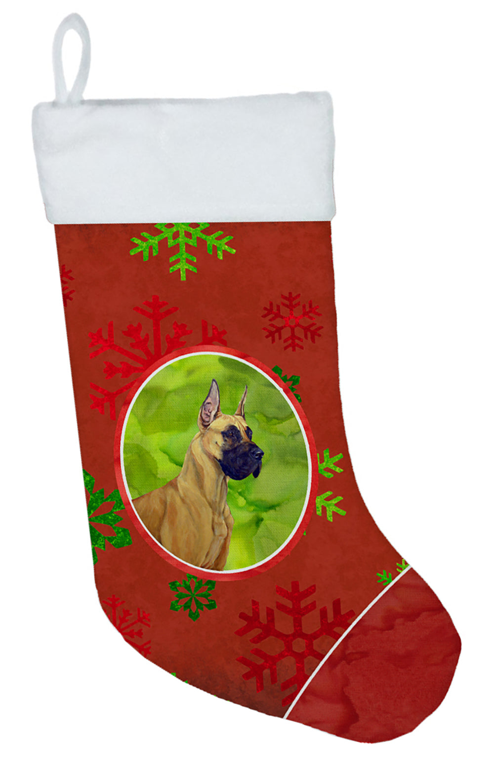 Great Dane Red and Green Snowflakes Holiday Christmas Christmas Stocking LH9310  the-store.com.