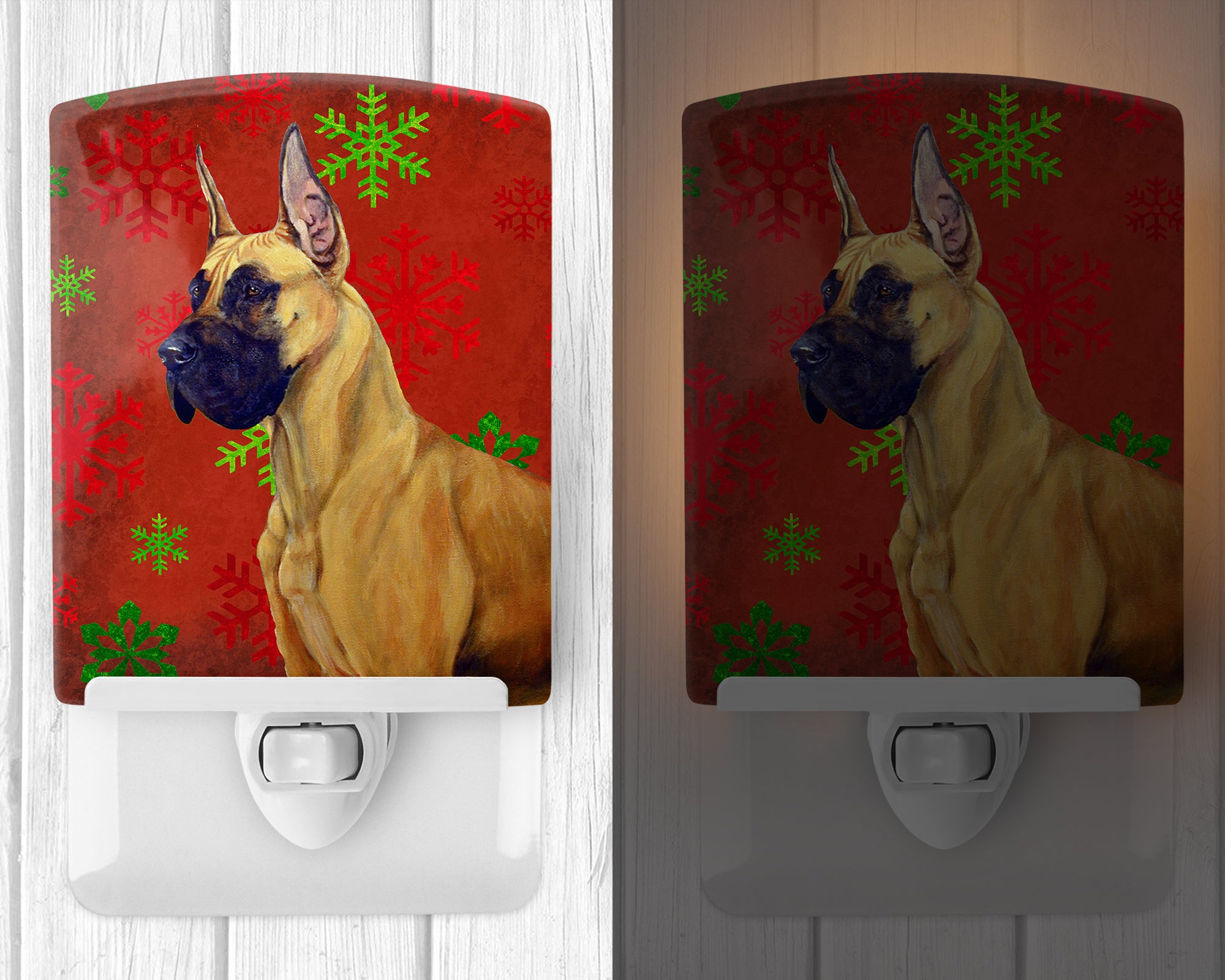Great Dane Red and Green Snowflakes Holiday Christmas Ceramic Night Light LH9310CNL - the-store.com