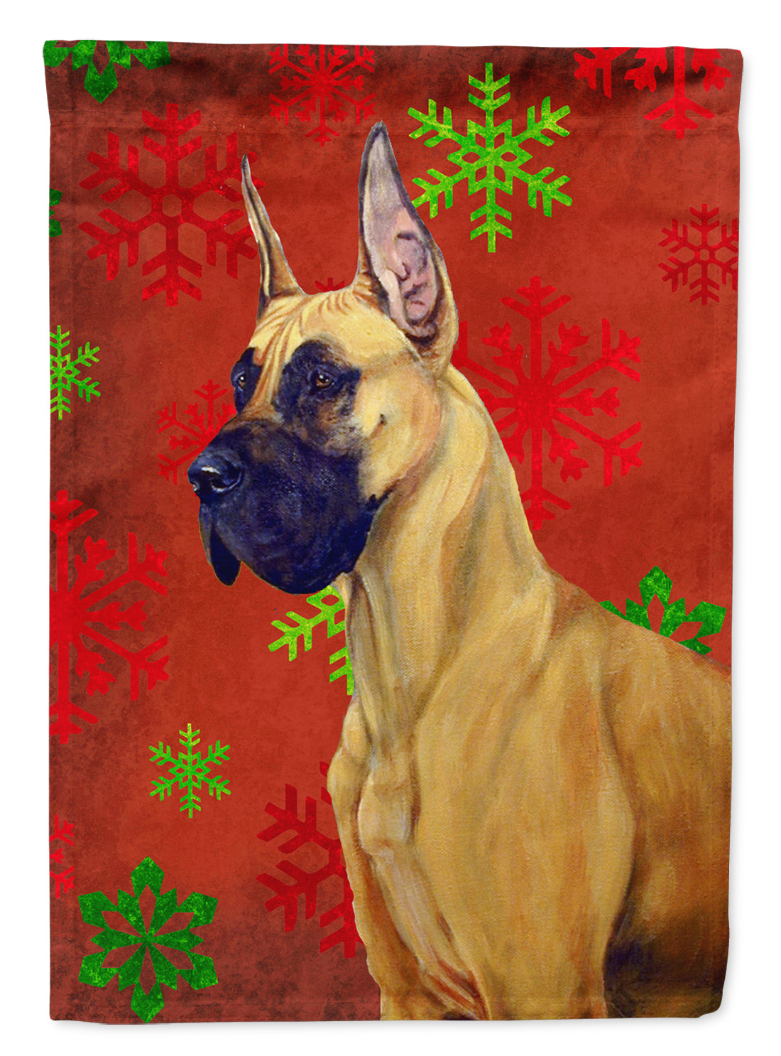 Great Dane Red and Green Snowflakes Holiday Christmas Flag Garden Size.