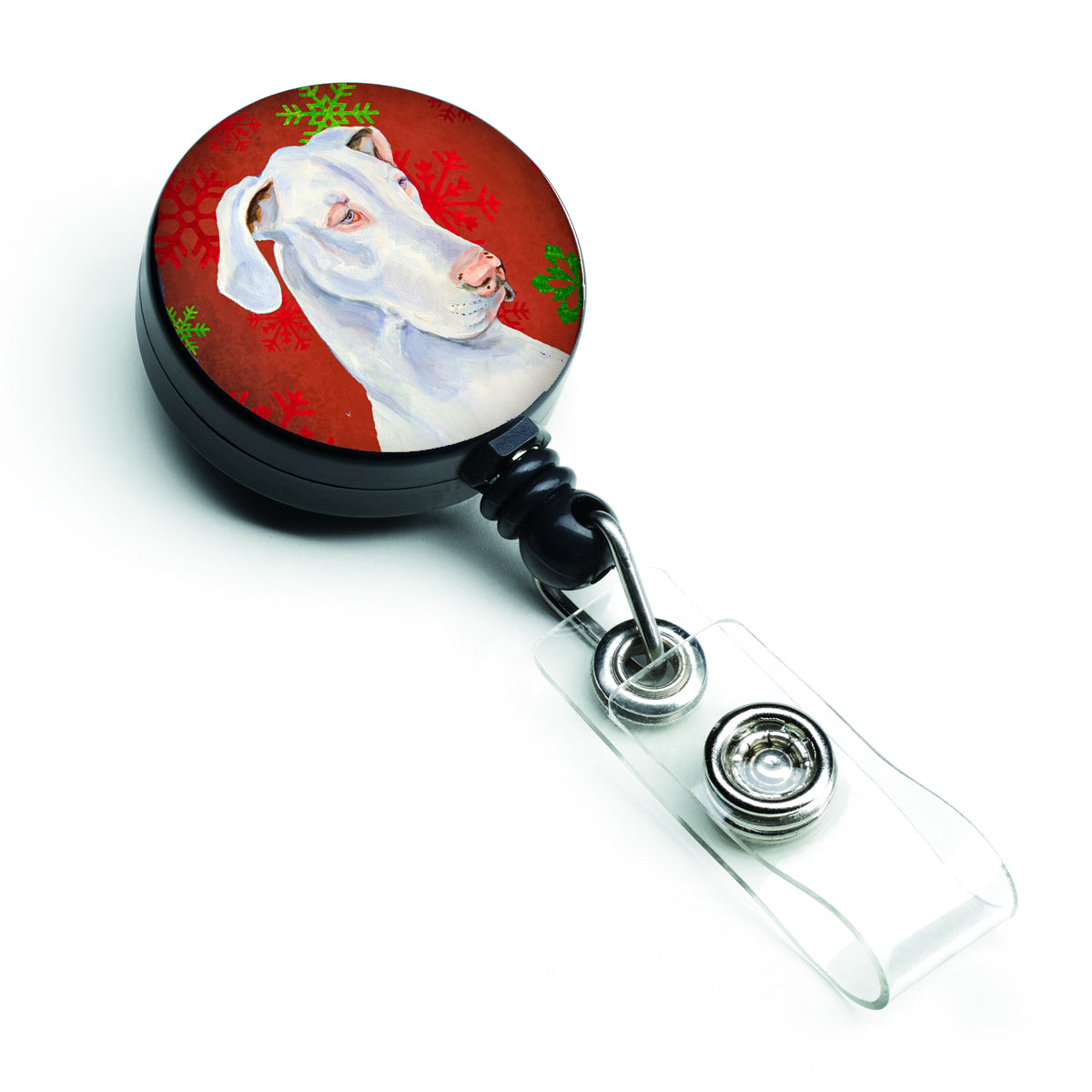 Great Dane Red and Green Snowflakes Holiday Christmas Retractable Badge Reel LH9311BR