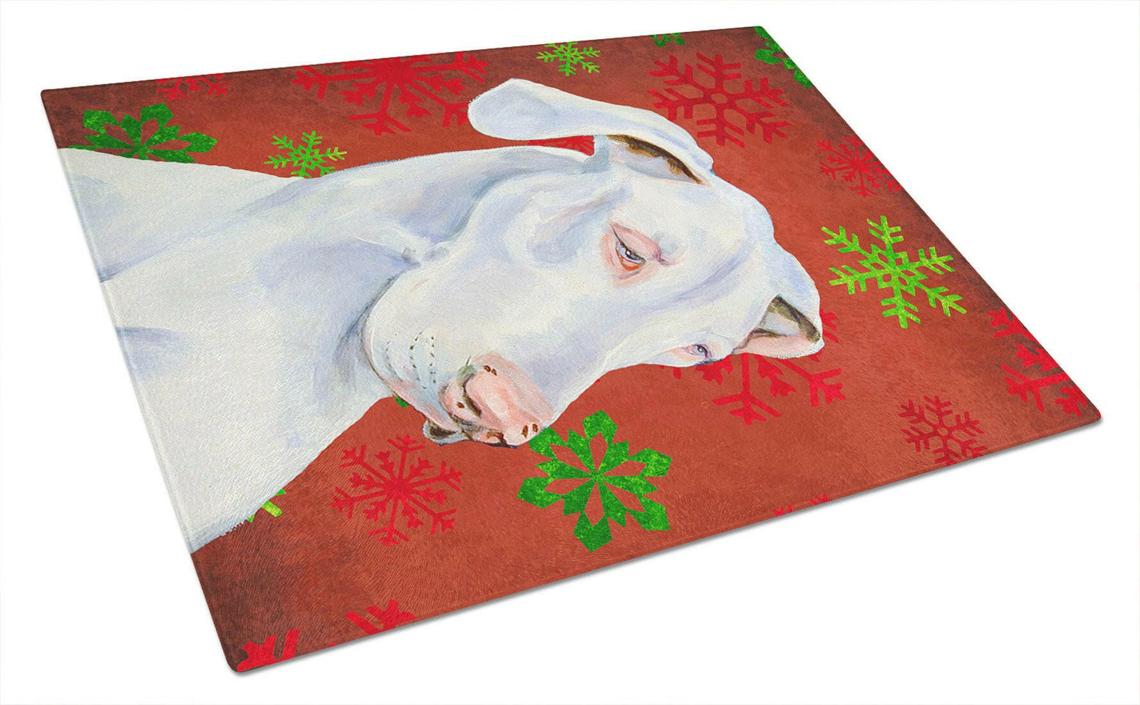 Great Dane Red and Green Snowflakes Holiday Christmas Glass Cutting Board Large by Caroline's Treasures