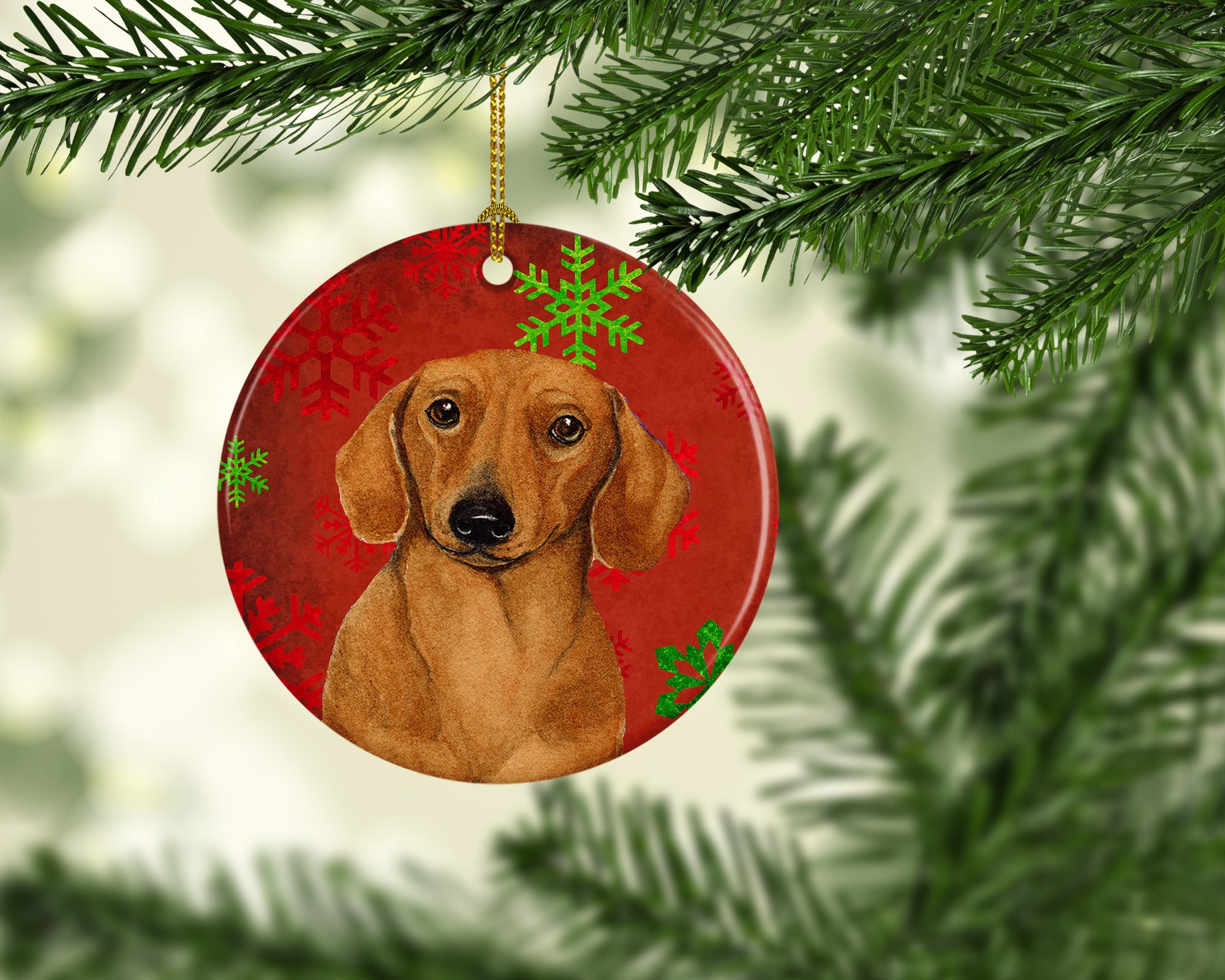 Dachshund Red Snowflake Holiday Christmas Ceramic Ornament LH9312 - the-store.com