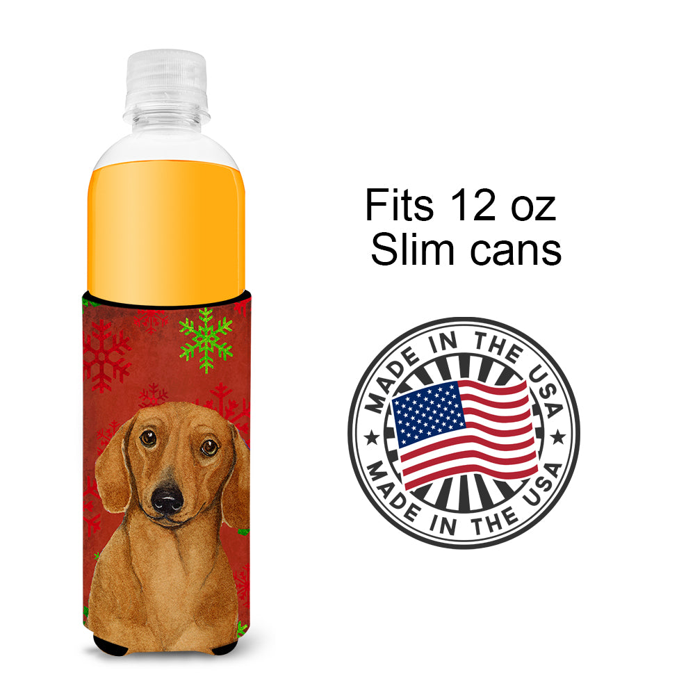 Dachshund Red and Green Snowflakes Holiday Christmas Ultra Beverage Insulators for slim cans LH9312MUK.