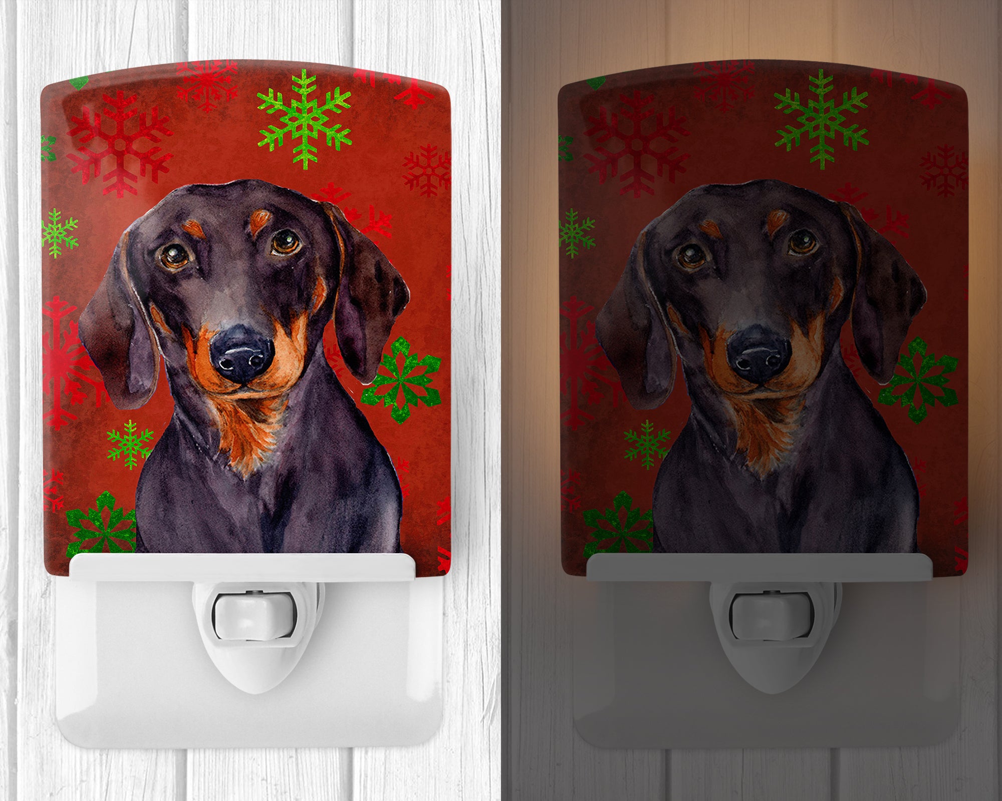 Dachshund Red and Green Snowflakes Holiday Christmas Ceramic Night Light LH9313CNL - the-store.com