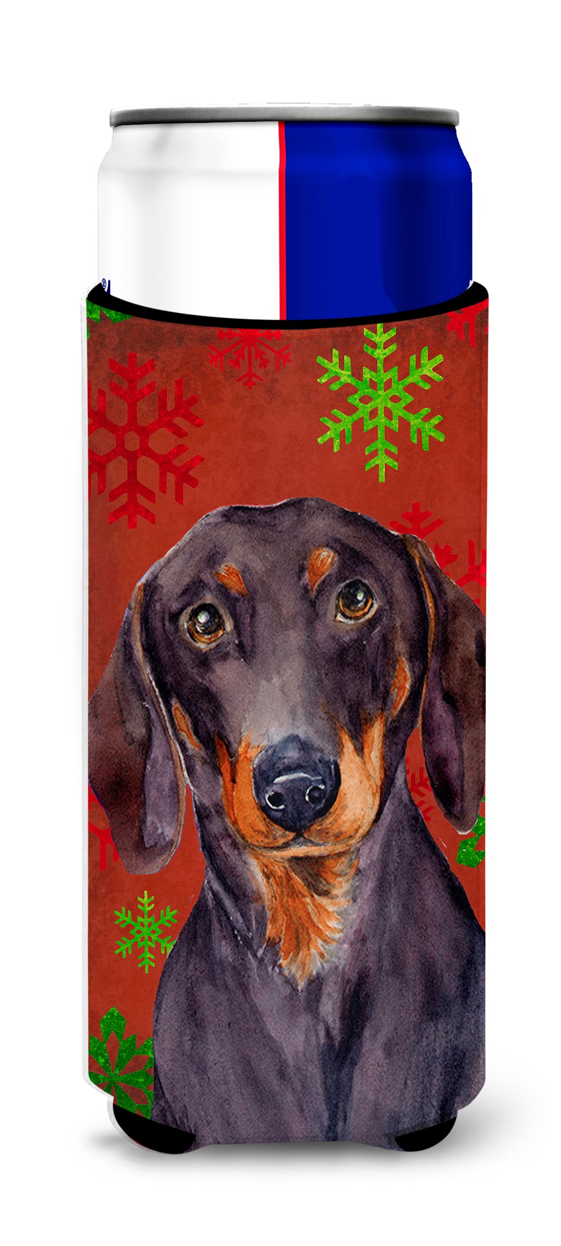 Dachshund Red and Green Snowflakes Holiday Christmas Ultra Beverage Insulators for slim cans LH9313MUK