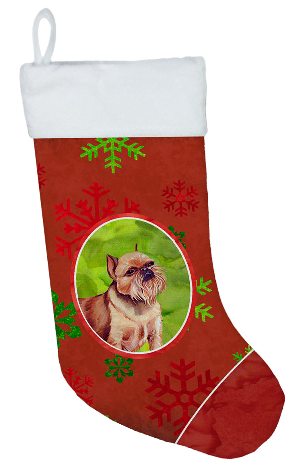 Brussels Griffon Red and Green Snowflakes Holiday Christmas Christmas Stocking  the-store.com.
