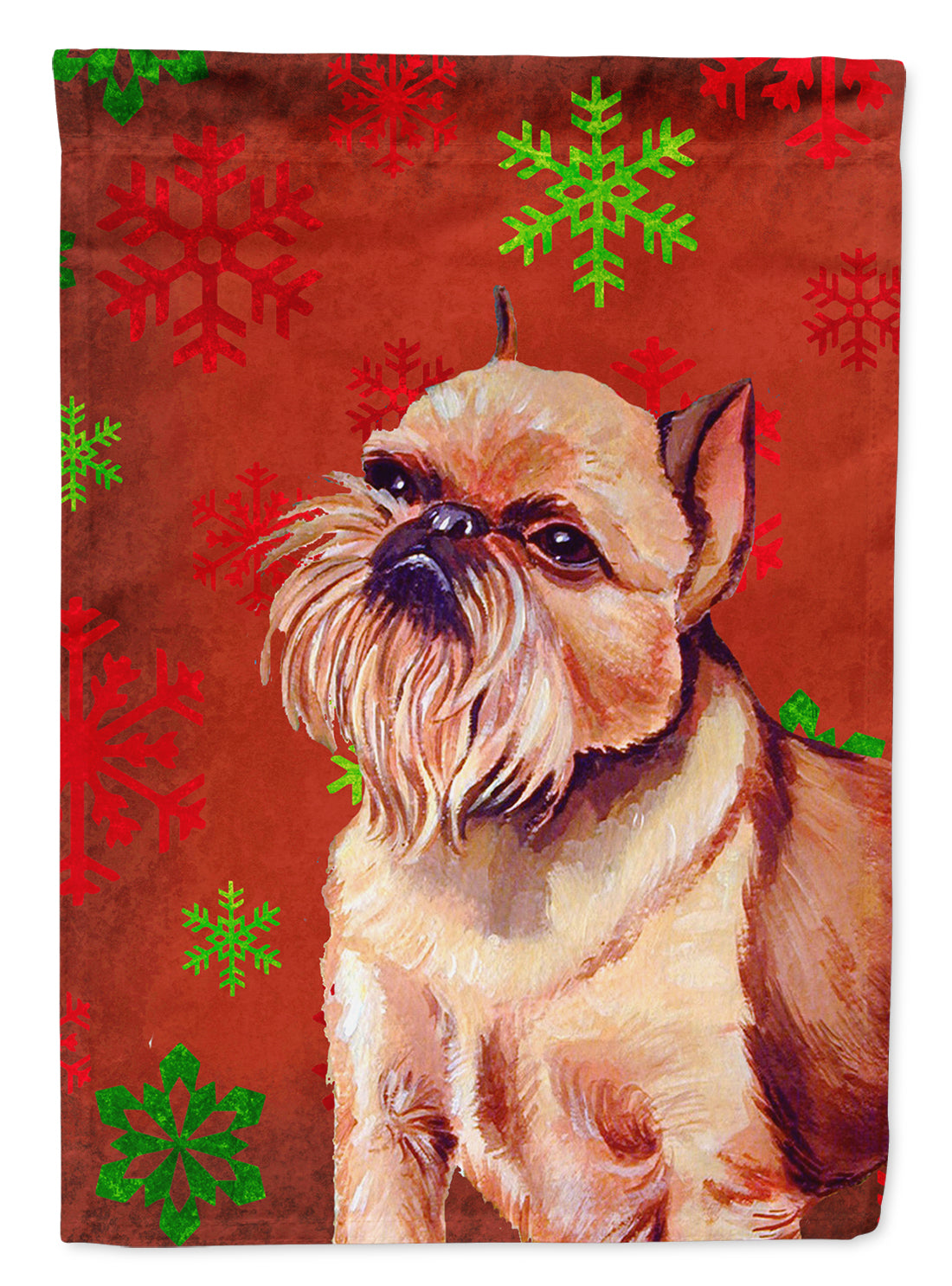 Brussels Griffon Red Green Snowflakes Holiday Christmas Flag Canvas House Size  the-store.com.