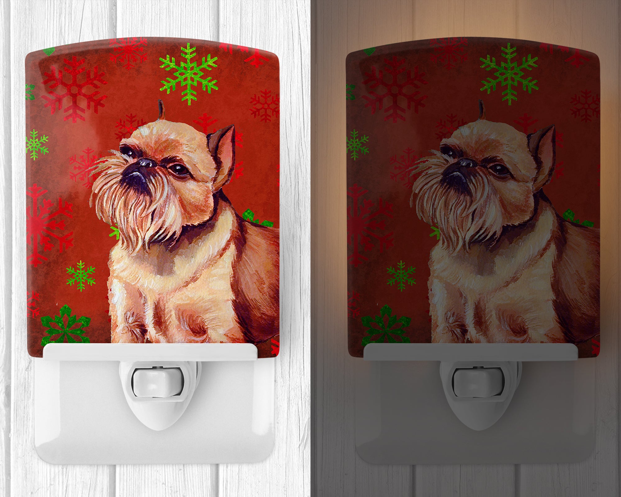 Brussels Griffon Red and Green Snowflakes Holiday Christmas Ceramic Night Light LH9314CNL - the-store.com