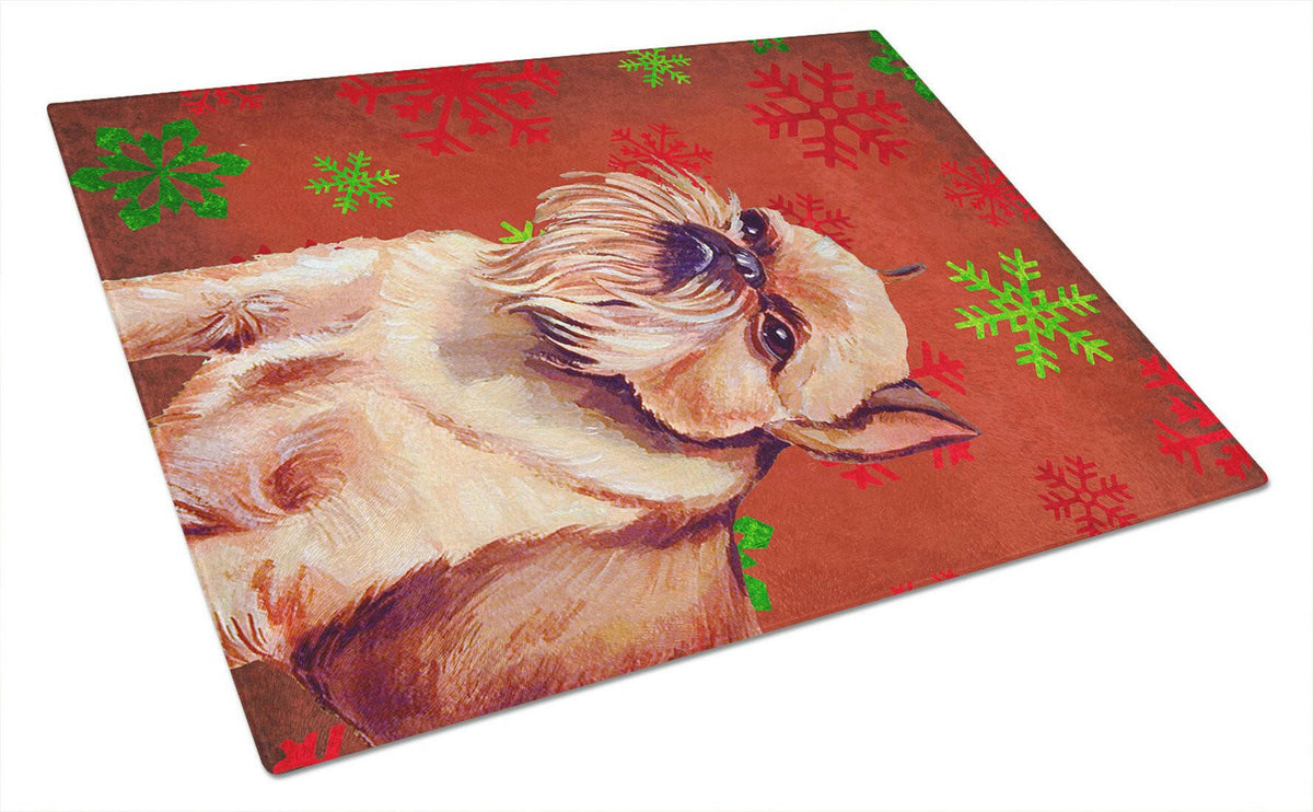Brussels Griffon Red and Green Snowflakes Christmas Glass Cutting Board Large by Caroline&#39;s Treasures