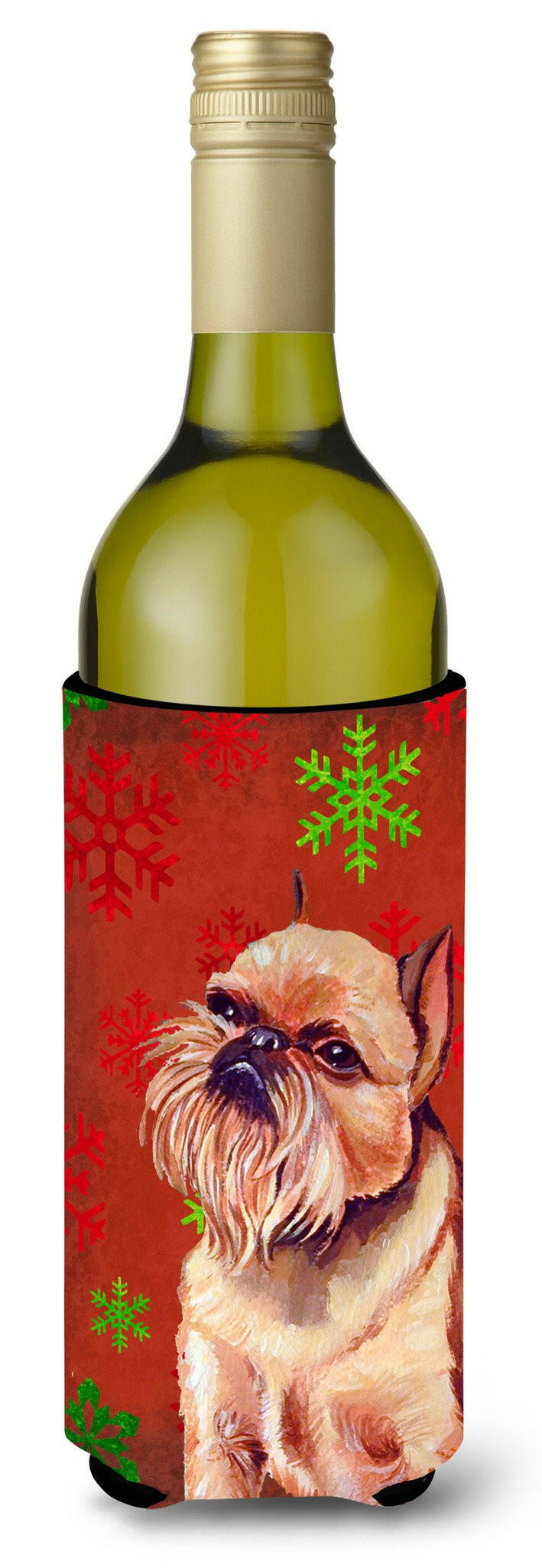 Brussels Griffon    Snowflakes Holiday Christmas Wine Bottle Beverage Insulator Beverage Insulator Hugger by Caroline&#39;s Treasures