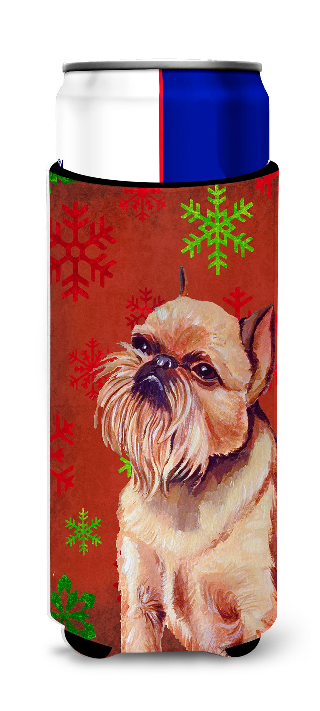 Brussels Griffon Red and Green Snowflakes Holiday Christmas Ultra Beverage Insulators for slim cans LH9314MUK