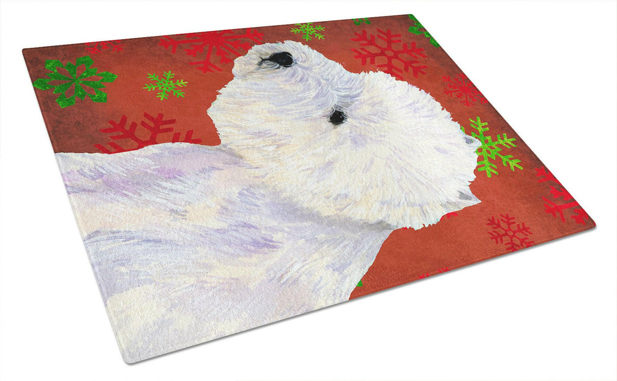 Westie Red Green Snowflakes Christmas Glass Cutting Board Large by Caroline&#39;s Treasures