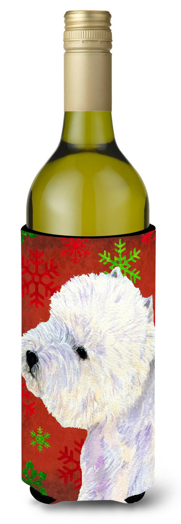 Westie Red and Green Snowflakes Holiday Christmas Wine Bottle Beverage Insulator Beverage Insulator Hugger by Caroline's Treasures