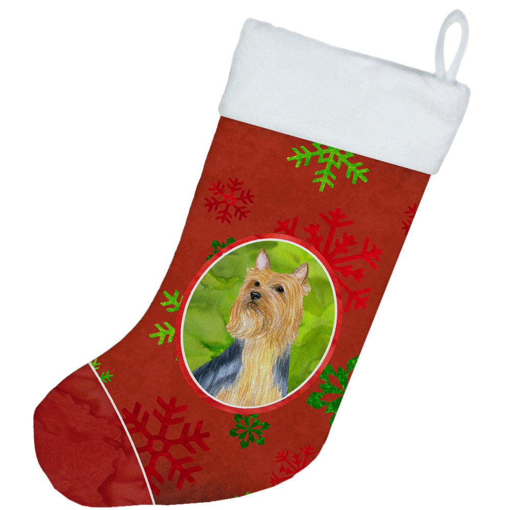 Silky Terrier Red and Green Snowflakes Holiday Christmas Christmas Stocking  the-store.com.