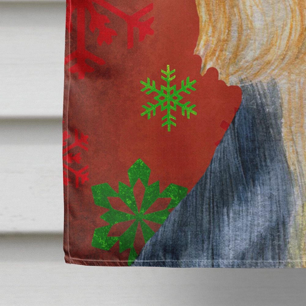 Silky Terrier Red and Green Snowflakes Holiday Christmas Flag Canvas House Size  the-store.com.