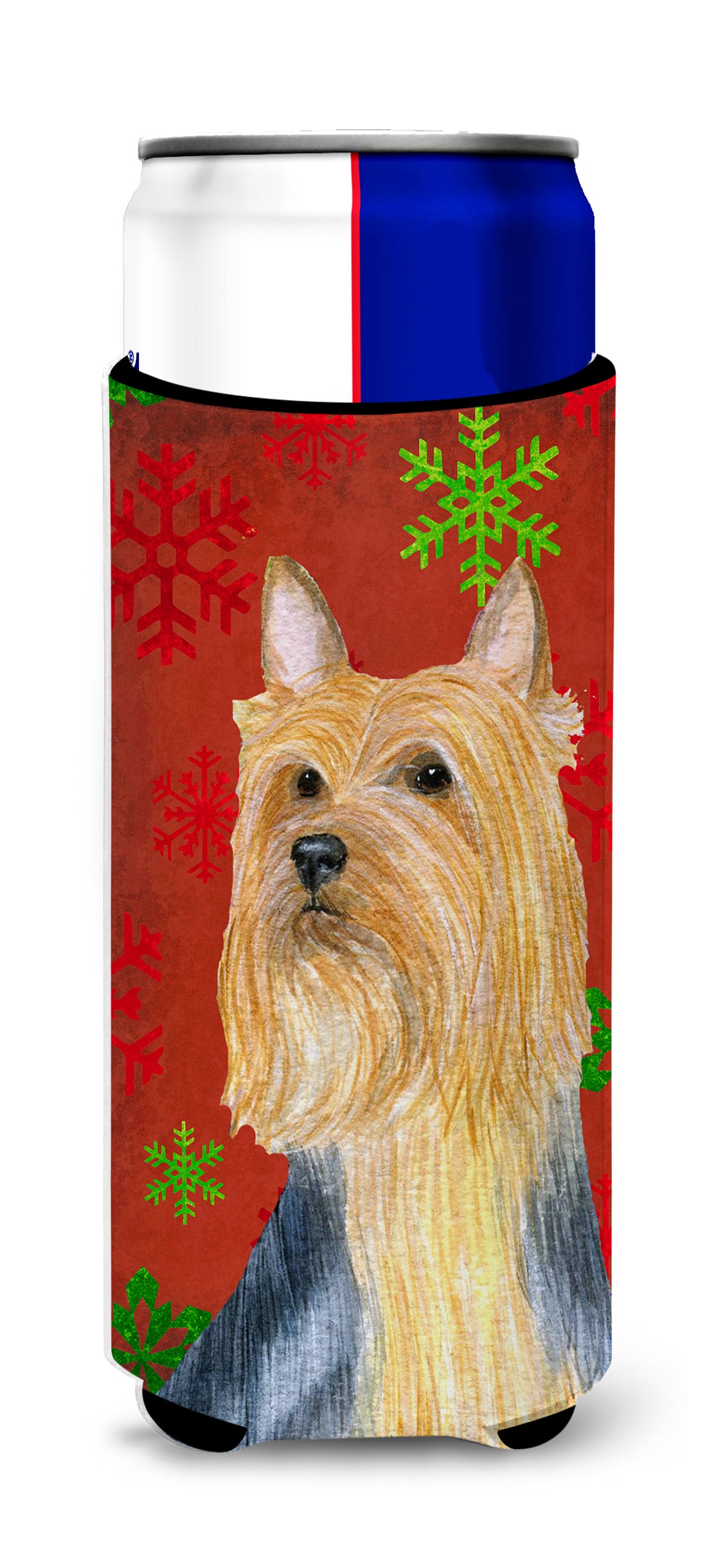 Silky Terrier Red Green Snowflake Holiday Christmas Ultra Beverage Isolateurs pour canettes minces LH9316MUK