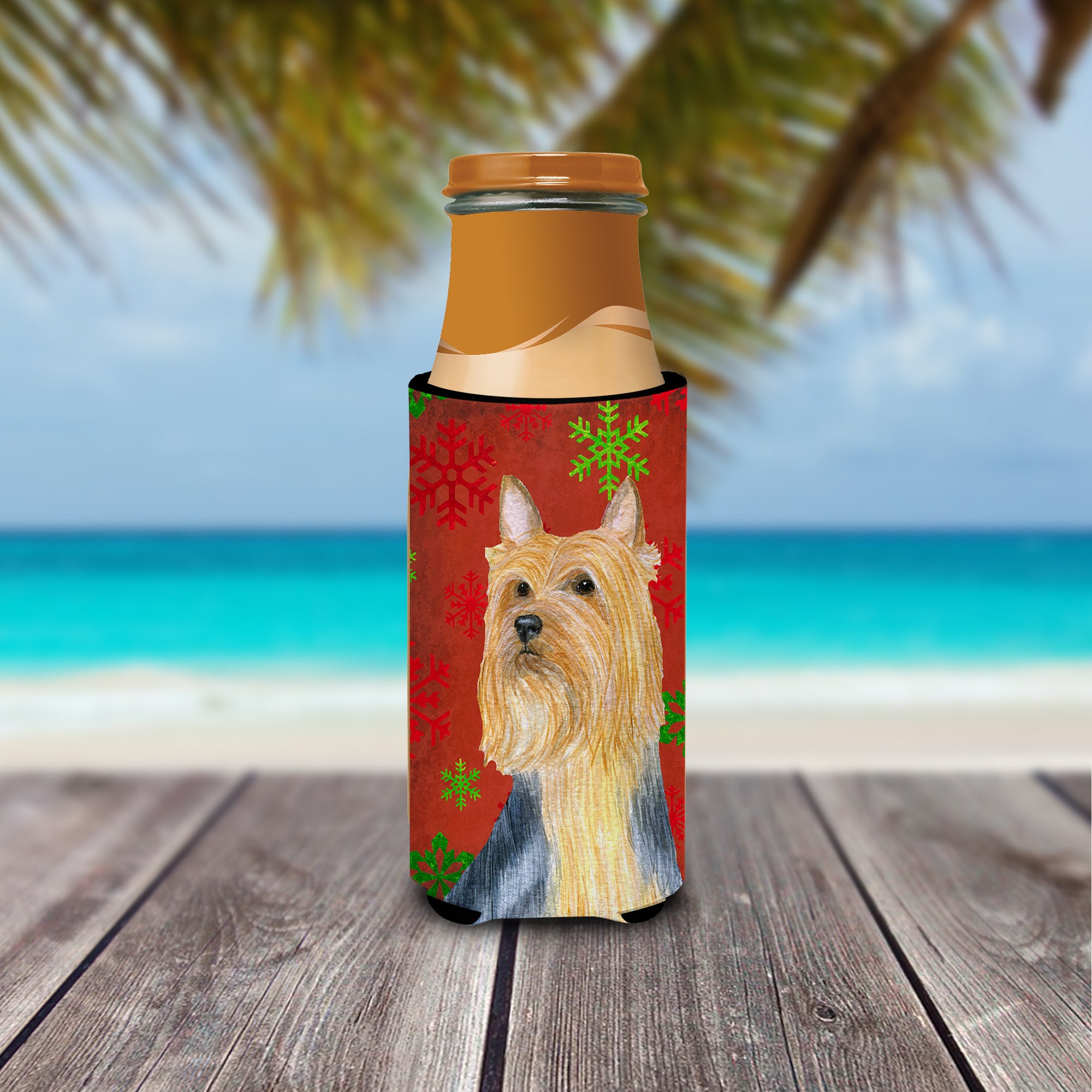 Silky Terrier Red Green Snowflake Holiday Christmas Ultra Beverage Insulators for slim cans LH9316MUK