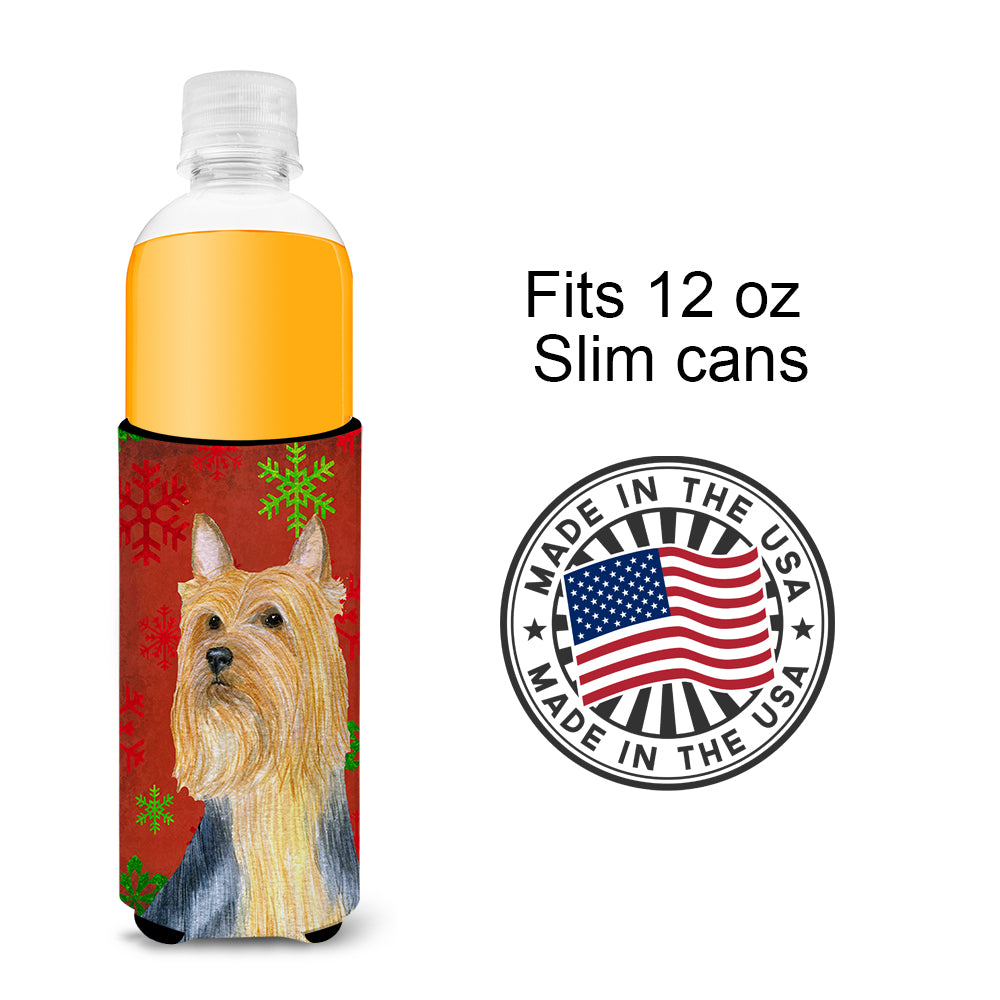 Silky Terrier Red Green Snowflake Holiday Christmas Ultra Beverage Insulators for slim cans LH9316MUK.