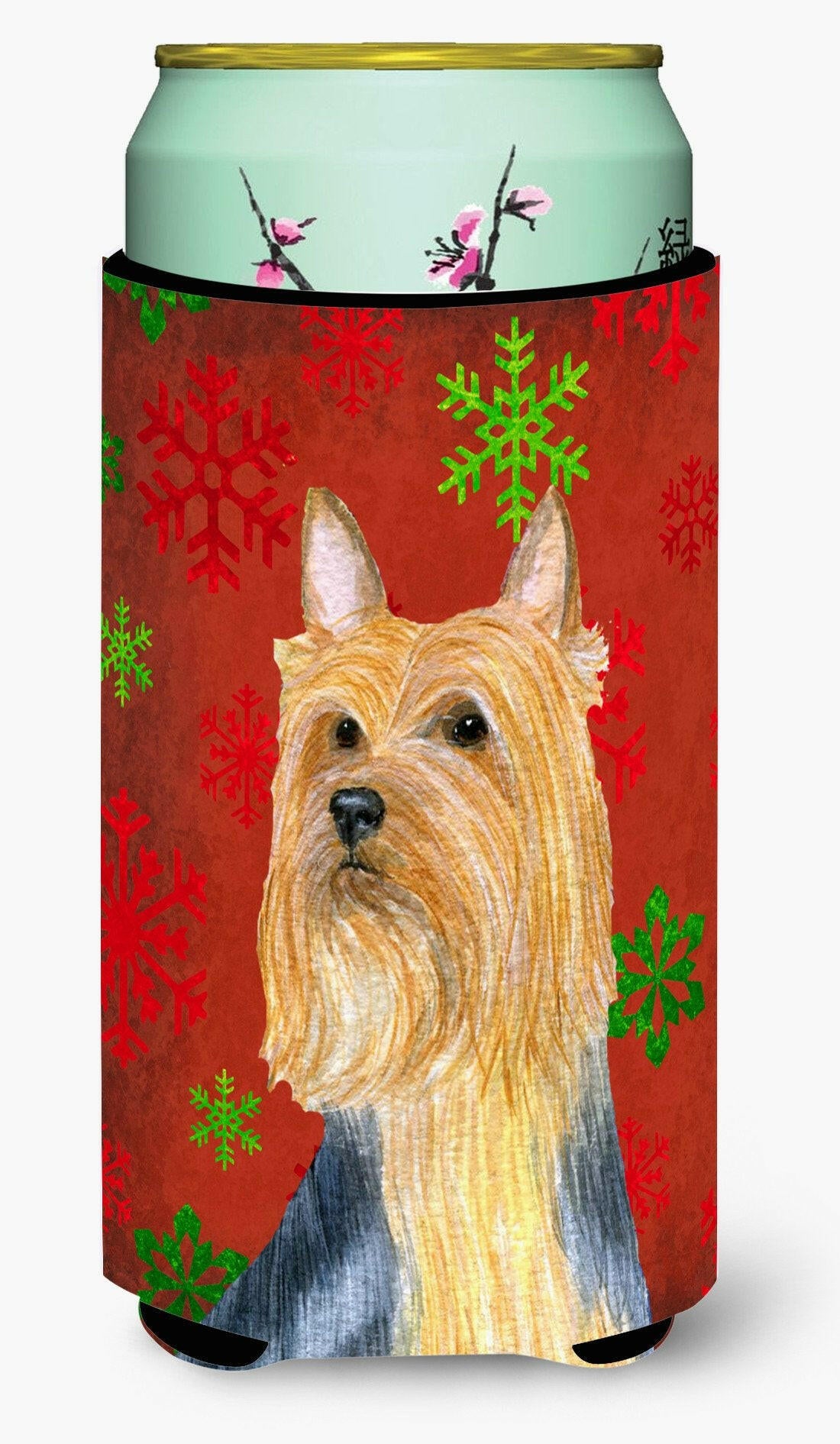 Silky Terrier Red Green Snowflake Holiday Christmas  Tall Boy Beverage Insulator Beverage Insulator Hugger by Caroline&#39;s Treasures