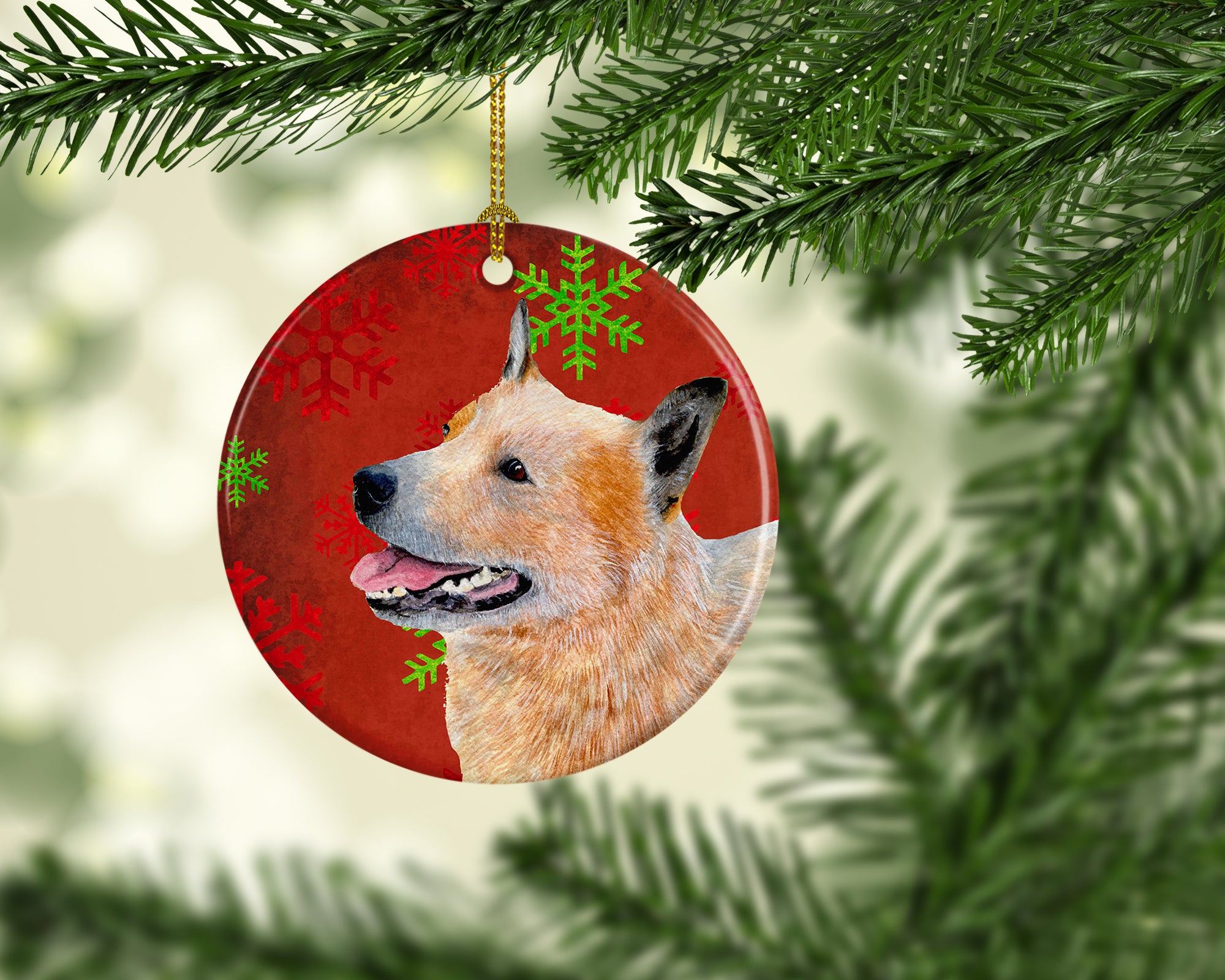 Australian Cattle Dog Red Snowflake Holiday Christmas Ceramic Ornament LH9317 - the-store.com