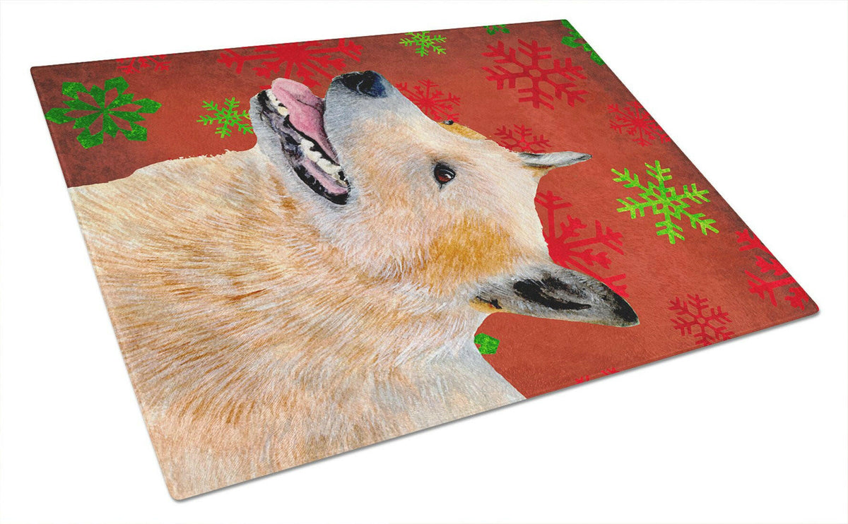Australian Cattle Dog Red Green Snowflakes Christmas Glass Cutting Board Large by Caroline&#39;s Treasures