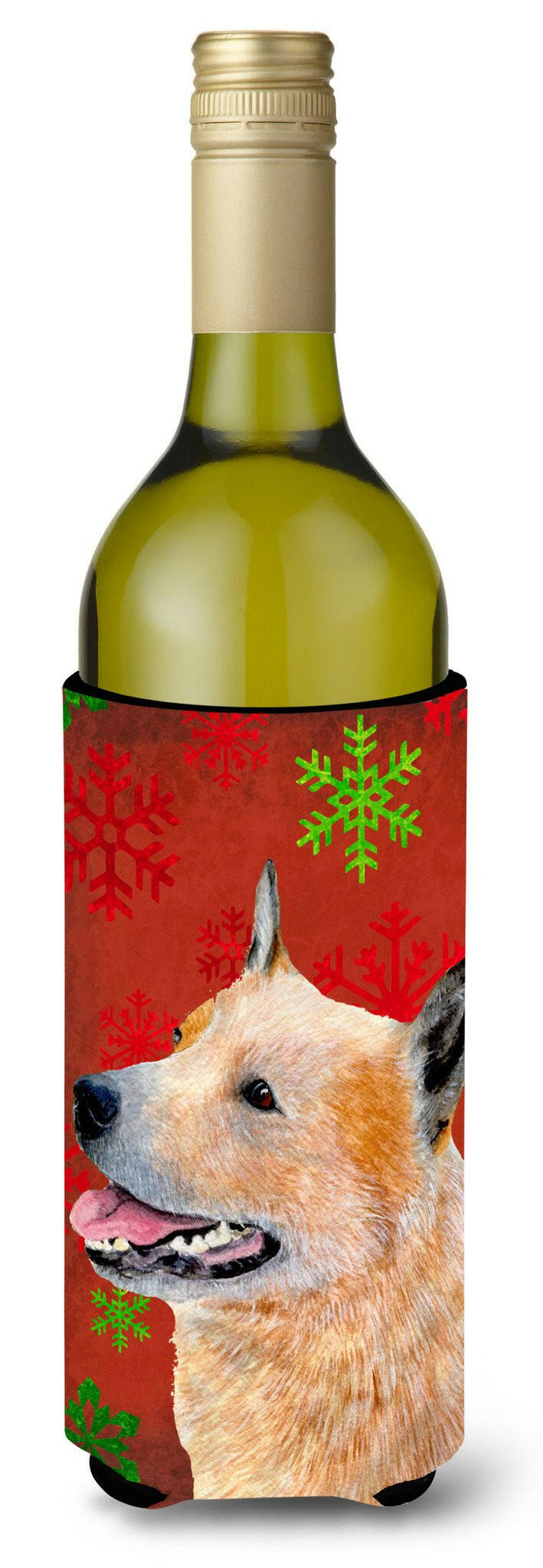 Australian Cattle Dog Red Green Snowflakes Christmas Wine Bottle Beverage Insulator Beverage Insulator Hugger by Caroline&#39;s Treasures