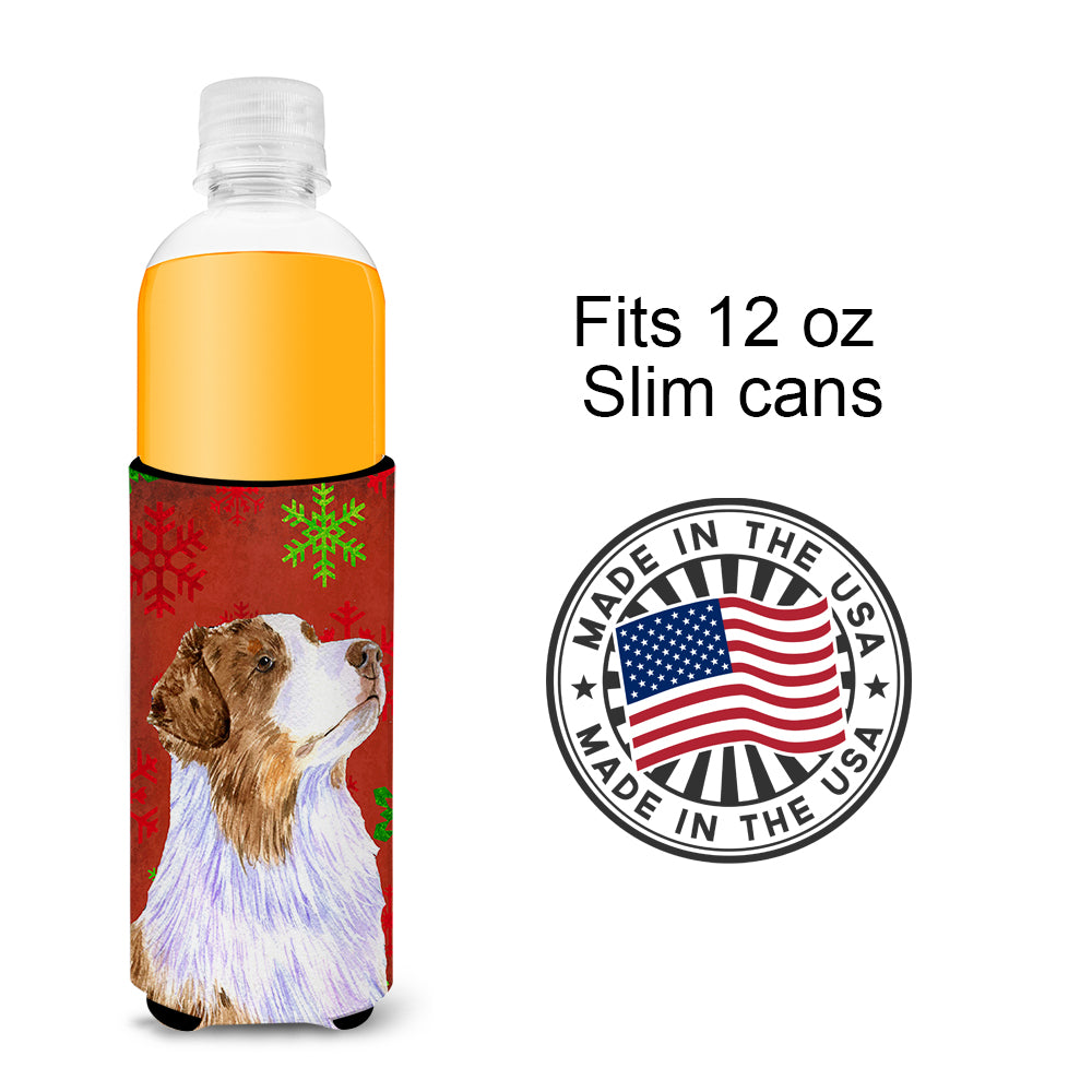 Australian Shepherd Red Green Snowflakes Christmas Ultra Beverage Insulators for slim cans LH9318MUK