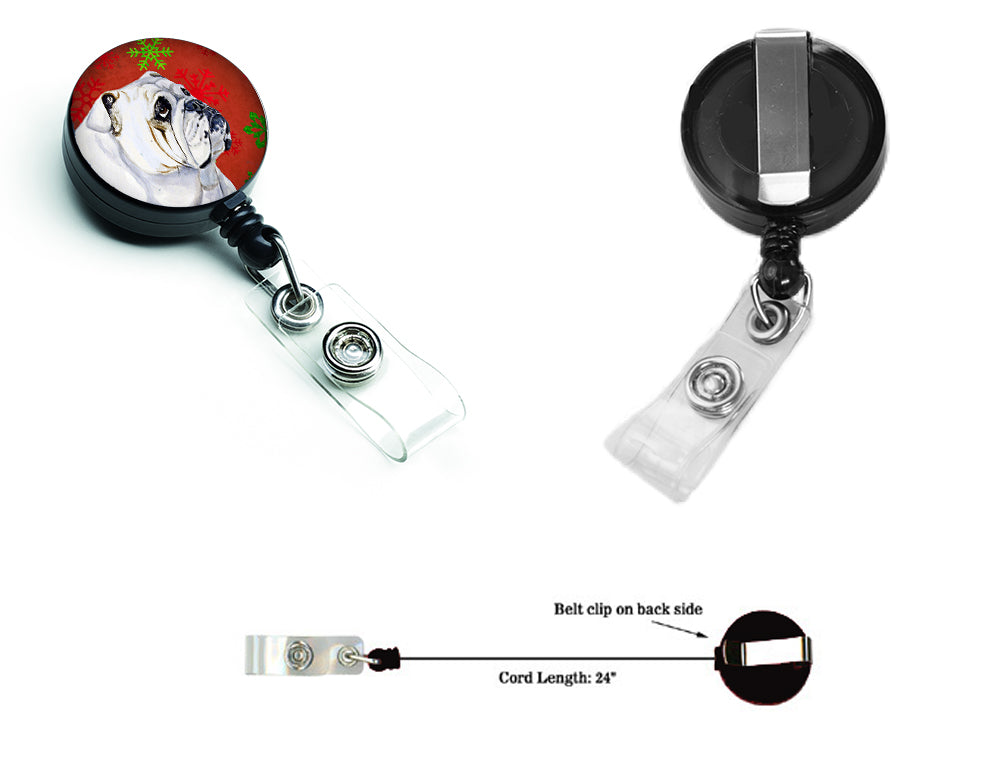 Bulldog English Red and Green Snowflakes Holiday Christmas Retractable Badge Reel LH9319BR  the-store.com.