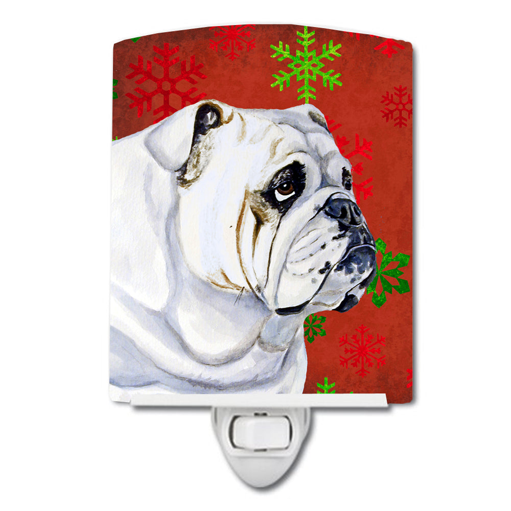 Bulldog English Red and Green Snowflakes Holiday Christmas Ceramic Night Light LH9319CNL - the-store.com