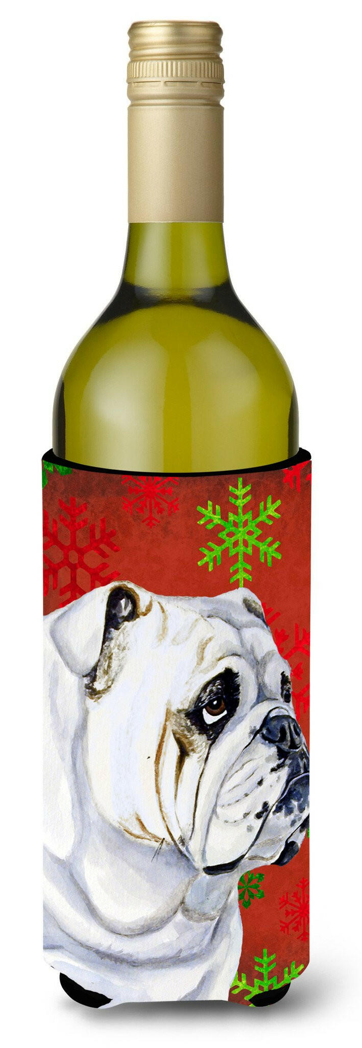 Bulldog English   Snowflakes Holiday Christmas Wine Bottle Beverage Insulator Beverage Insulator Hugger by Caroline's Treasures