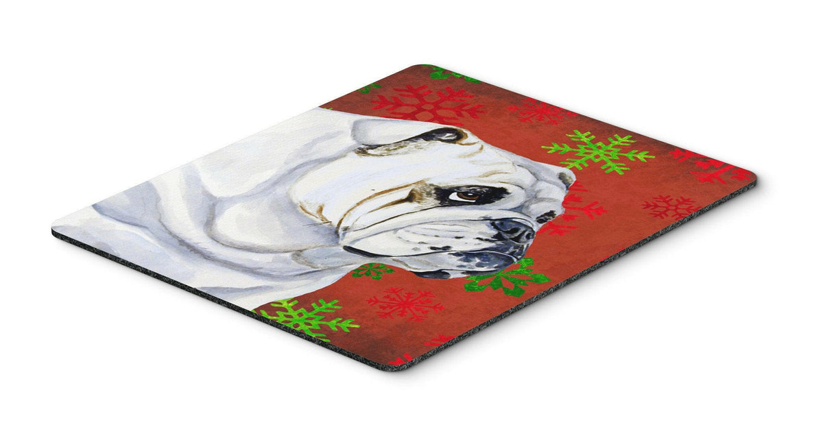 Bulldog English Red and Green Snowflakes Christmas Mouse Pad, Hot Pad or Trivet by Caroline&#39;s Treasures