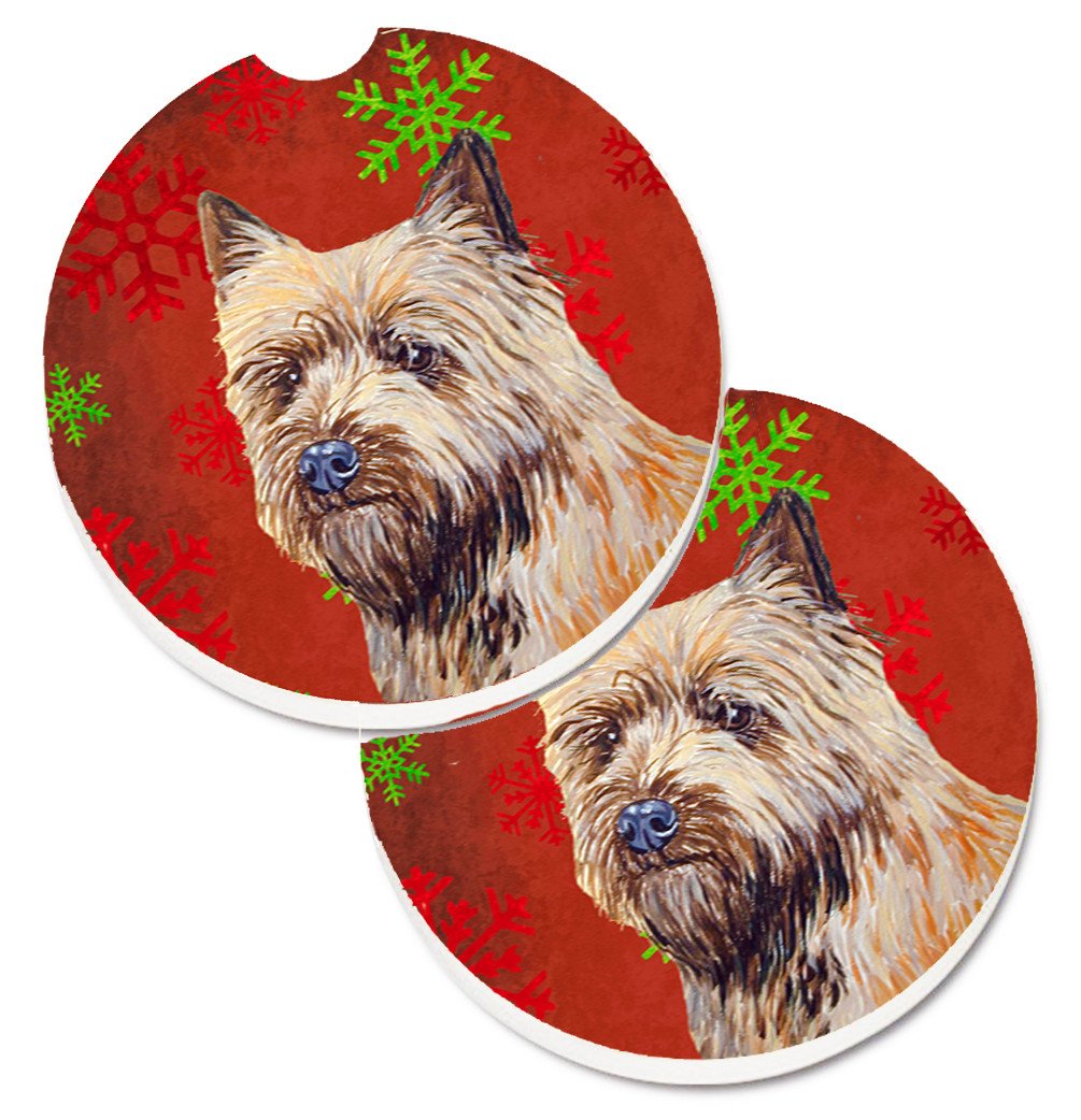Cairn Terrier Red and Green Snowflakes Holiday Christmas Set of 2 Cup Holder Car Coasters LH9320CARC by Caroline&#39;s Treasures