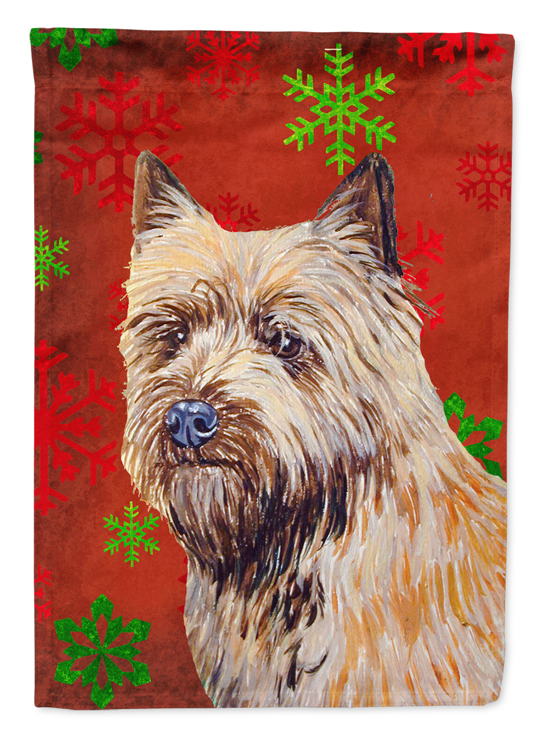 Cairn Terrier Red and Green Snowflakes Holiday Christmas Flag Canvas House Size