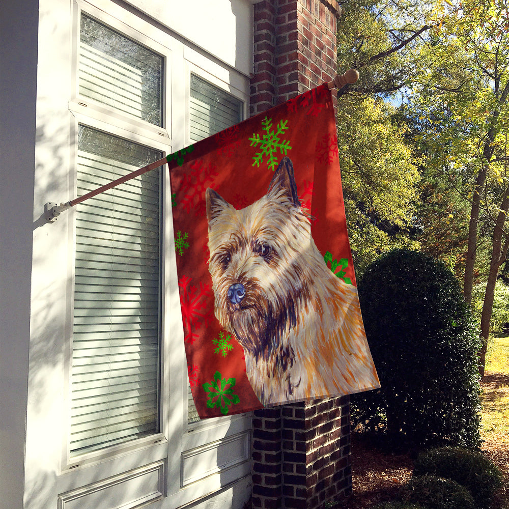 Cairn Terrier Red and Green Snowflakes Holiday Christmas Flag Canvas House Size  the-store.com.