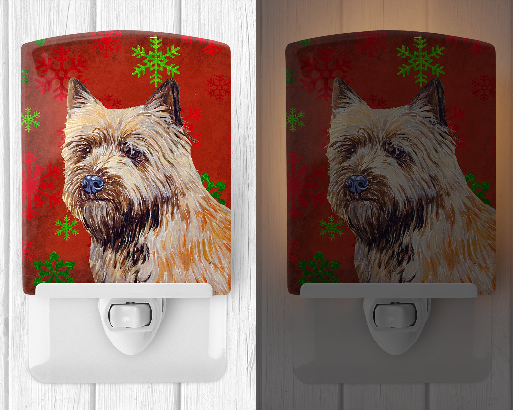 Cairn Terrier Red and Green Snowflakes Holiday Christmas Ceramic Night Light LH9320CNL - the-store.com
