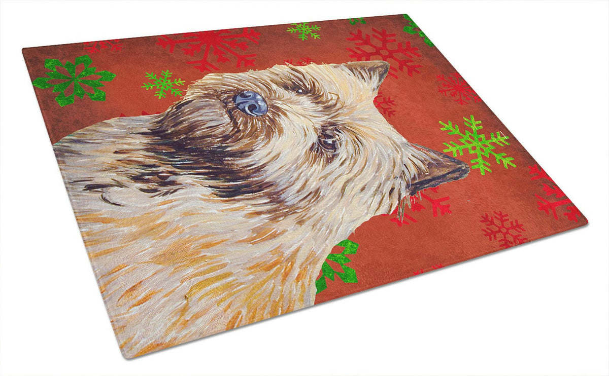 Cairn Terrier Red and Green Snowflakes Christmas Glass Cutting Board Large by Caroline&#39;s Treasures