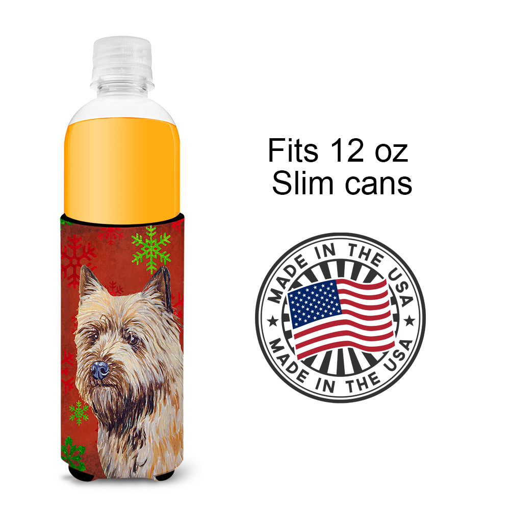 Cairn Terrier Red and Green Snowflakes Holiday Christmas Ultra Beverage Insulators for slim cans LH9320MUK.