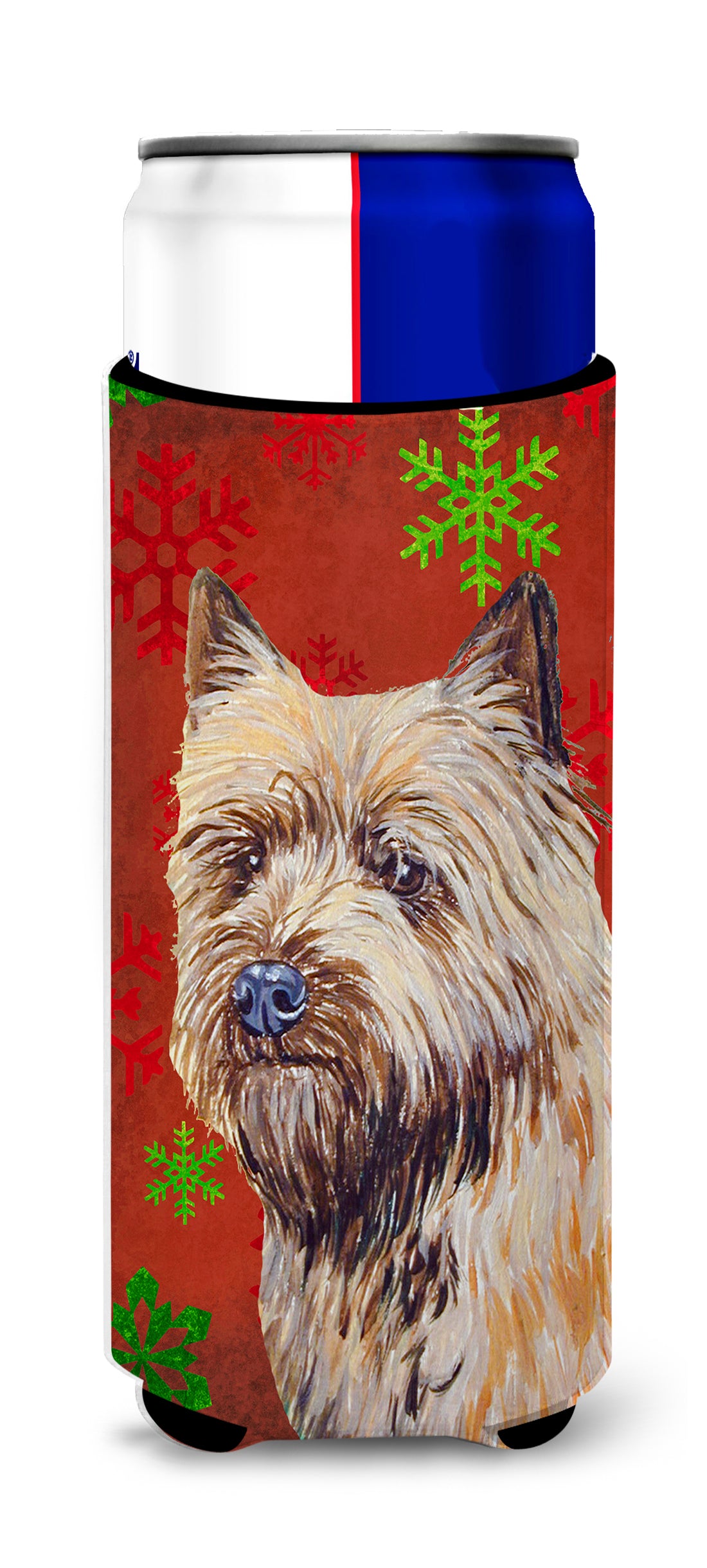 Cairn Terrier Red and Green Snowflakes Holiday Christmas Ultra Beverage Isolateurs pour canettes minces LH9320MUK