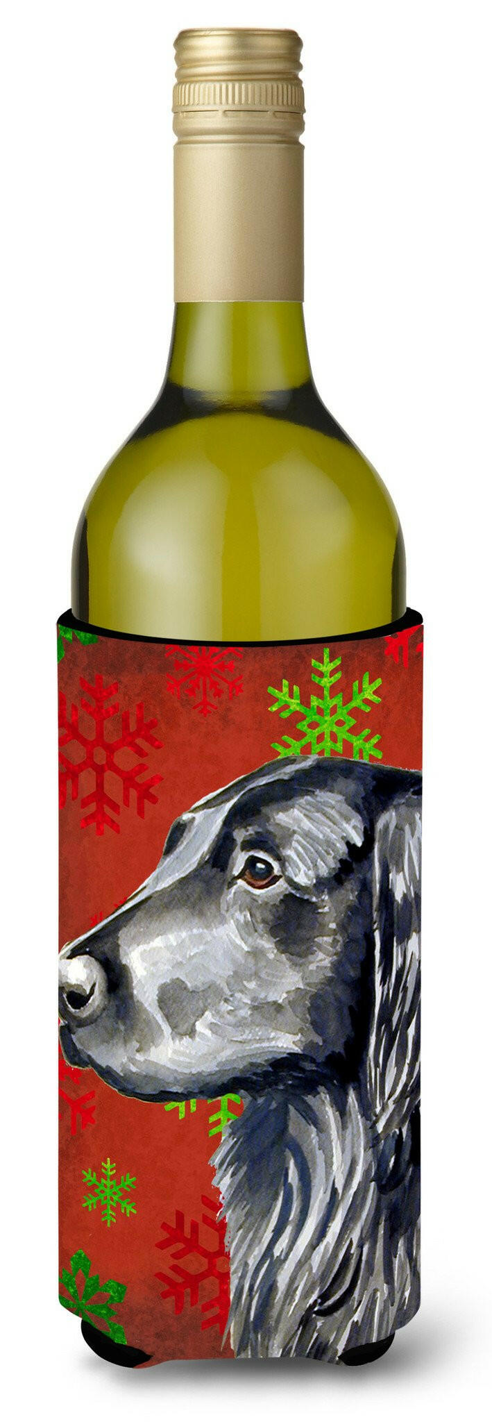 Flat Coated Retriever  Snowflakes Holiday Christmas Wine Bottle Beverage Insulator Beverage Insulator Hugger by Caroline&#39;s Treasures